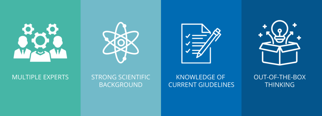 An illustration showcasing SciencePharma’s strengths: a team of multiple experts with a strong scientific background, in-depth knowledge of current guidelines, and innovative, out-of-the-box thinking. These qualities ensure thorough assessment and compliance with Module 3 quality requirements for successful medicinal product registration, covering chemical, pharmaceutical, and regulatory aspects.