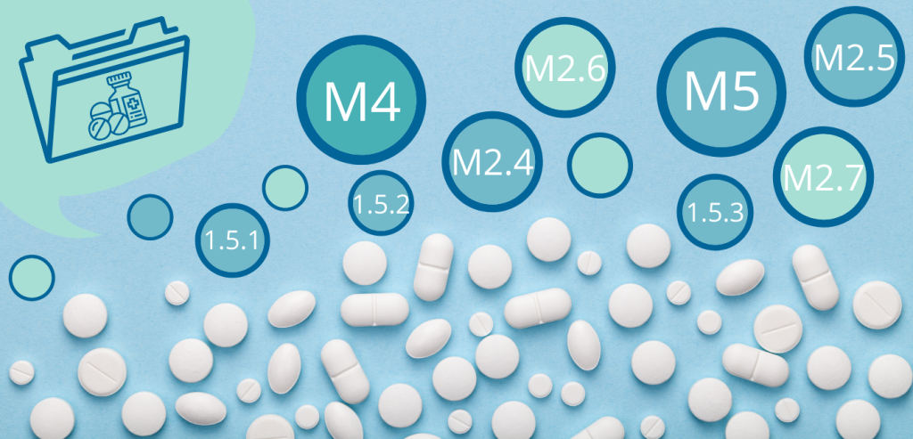 Close-up image of organized folders and blister packs of tablets on a desk, symbolizing the meticulous and comprehensive medical writing services essential for successful registration of medicinal products. The folders represent the detailed documentation required for regulatory submissions, including non-clinical and clinical data, while the tablets highlight the pharmaceutical focus of the dossier preparation process, aimed at minimizing regulatory risks and ensuring timely project completion.