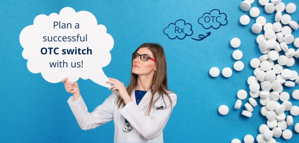 A woman scientist, maybe a doctor or a pharmacist with a stethoscope around her neck, in a putty coat holds a white cloud with the words White Pills on a blue background. 