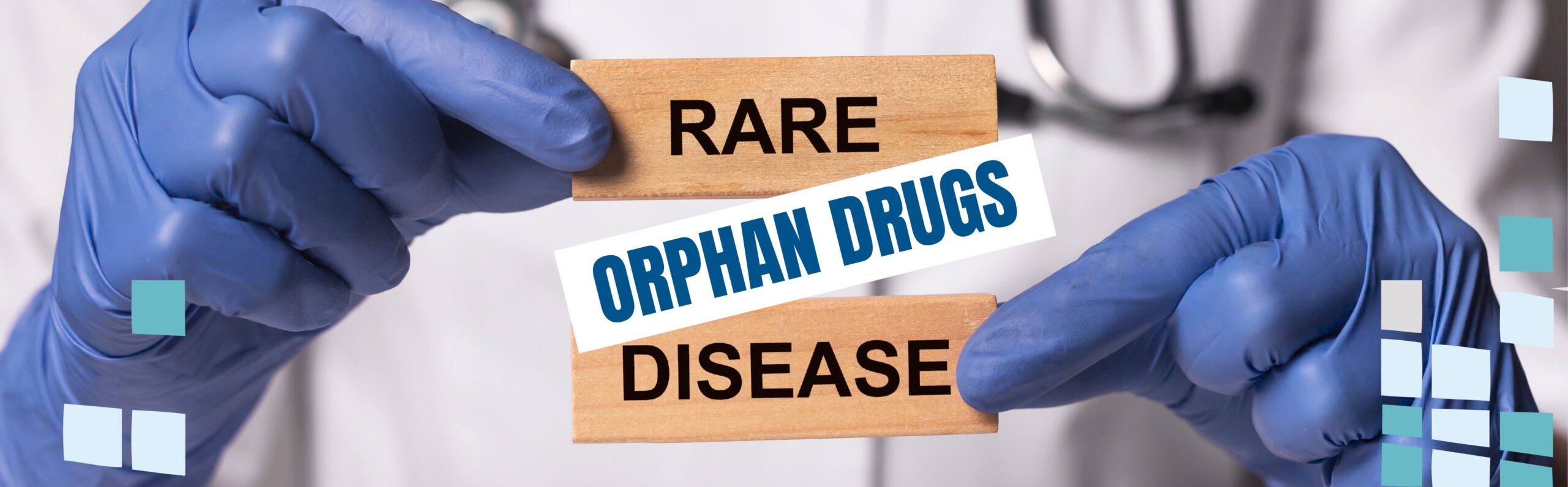 A medical worker in a white lab coat holds wooden blocks with the text "rare orphan drug disease" written on them. The image emphasizes the focus on orphan medicinal products, which are drugs developed for rare diseases not produced by the pharmaceutical industry due to economic constraints. The European Medicines Agency (EMA) defines these as drugs for life-threatening or chronically debilitating conditions with an incidence of fewer than 5 per 10,000 people in the EU, where no satisfactory treatment currently exists. The worker represents the efforts in seeking orphan drug designation, which involves a rigorous application process through the IRIS online platform, and benefits such as market exclusivity and reduced registration fees. The scene highlights the importance of addressing rare diseases and the support offered by SciencePharma in navigating the orphan drug designation process.